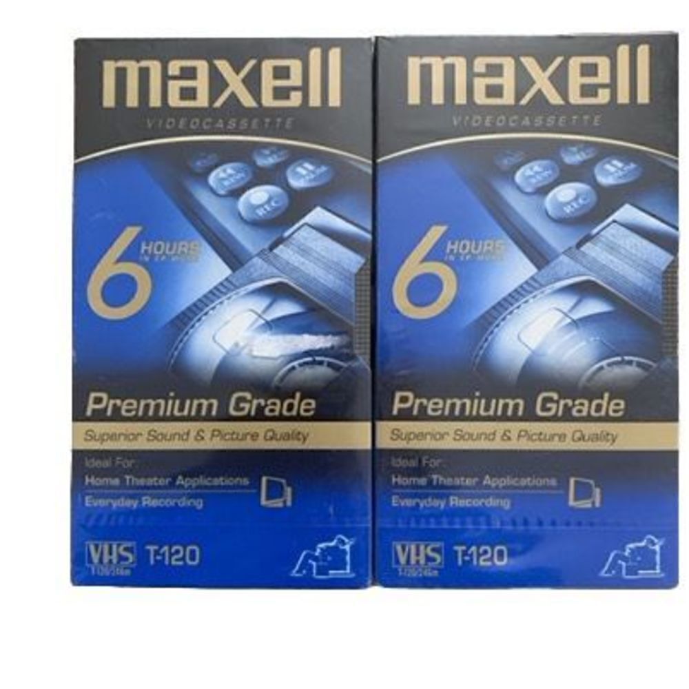 2 Maxell Premium Grade T-120 Blank VHS Tapes